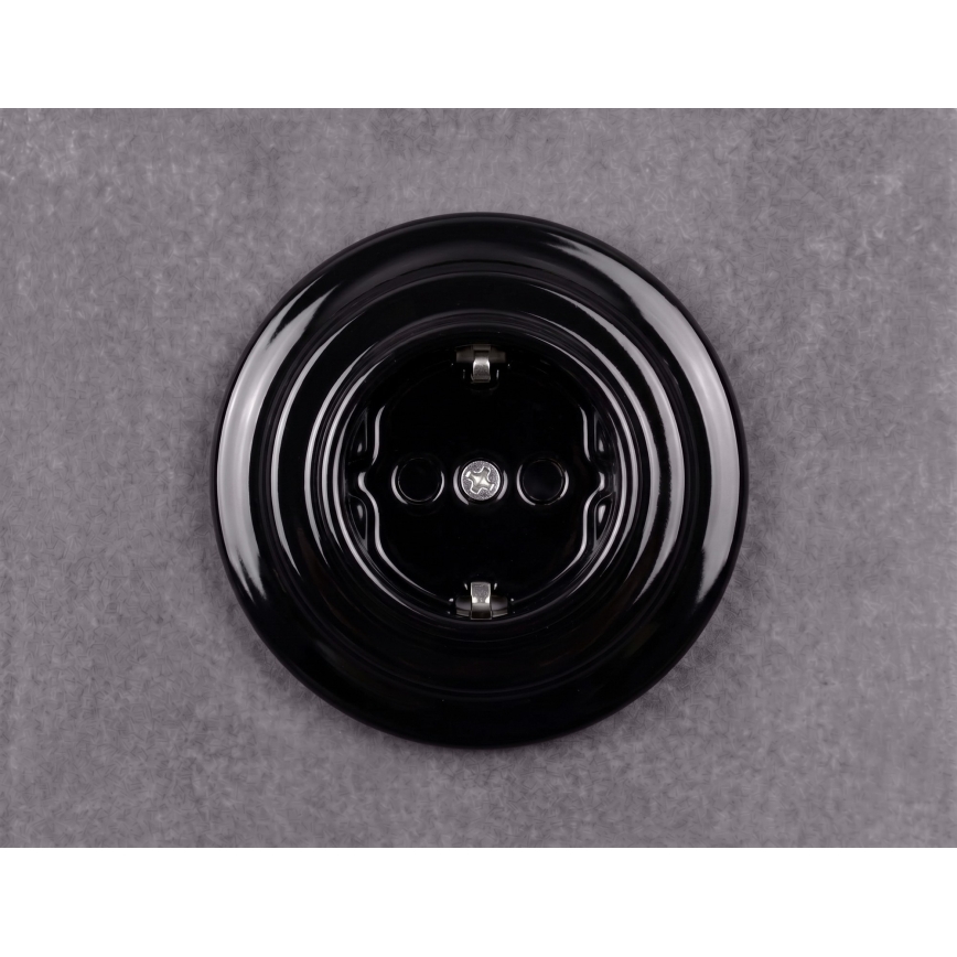 Elhard - Керамічна ретро-розетка для дому з рамкою SCHUKO 230V чорна