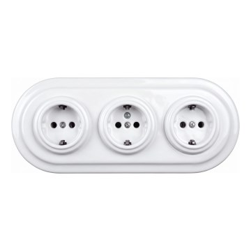 Elhard - Керамічна ретро-розетка на три гнізда для дому зі рамкою SCHUKO 230V біла