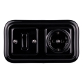 Elhard - Керамічний ретро однополюсний вимикач № 1 і розетка SCHUKO 230V з рамкою, чорний