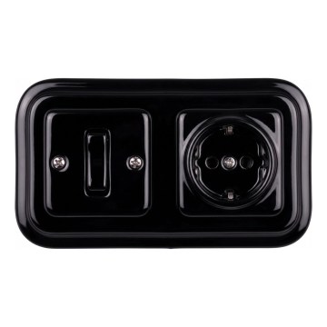 Elhard - Керамічний ретро однополюсний вимикач № 1 і розетка SCHUKO 230V з рамкою, чорний