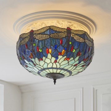 Endon 111899 - Стельовий світильник Tiffany DRAGONFLY 3xE27/10W/230V діаметр 50 см