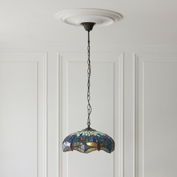 Endon 112195 - Подвесная люстра на цепи Tiffany DRAGONFLY 1xE27/60W/230V, диаметр 41 см