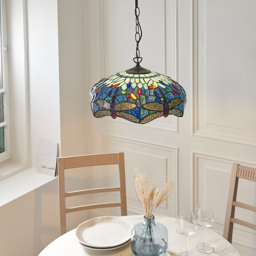 Endon 112195 - Подвесная люстра на цепи Tiffany DRAGONFLY 1xE27/60W/230V, диаметр 41 см