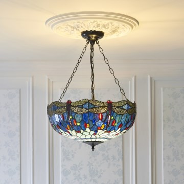 Endon 112250 - Подвесная люстра на цепи Tiffany DRAGONFLY, 3xE27/60W/230V, Ø 50 см