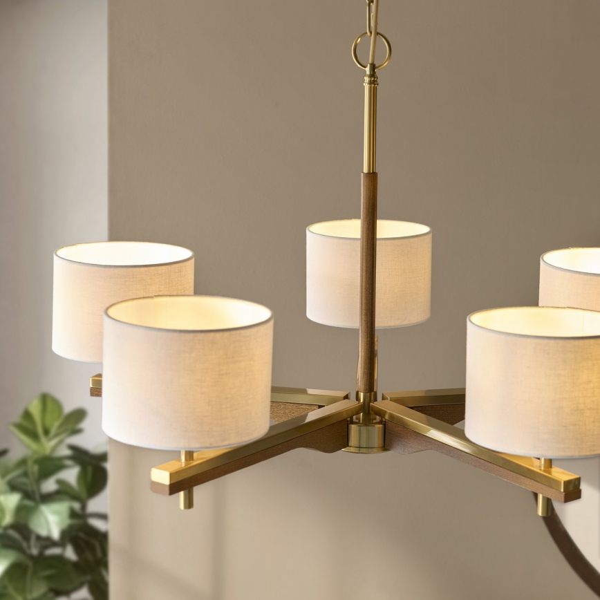 Endon 116994 - Люстра на цепи HEATHCLIFF 5xE14/7W/230V латунь/ясень