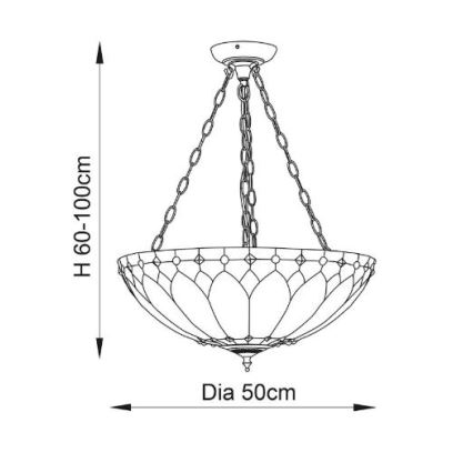 Endon 63976 - Подвесная люстра на цепи Tiffany BROOKLYN, 3xE27/60 Вт/230 В, диаметр 50 см