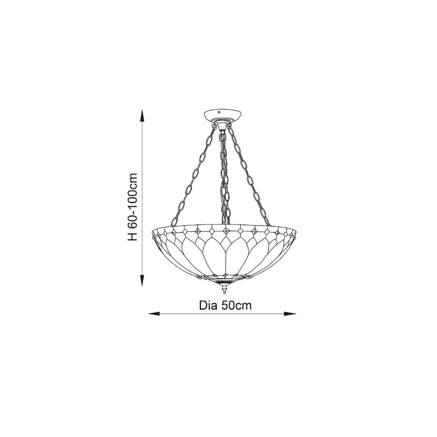 Endon 63976 - Подвесная люстра на цепи Tiffany BROOKLYN, 3xE27/60 Вт/230 В, диаметр 50 см