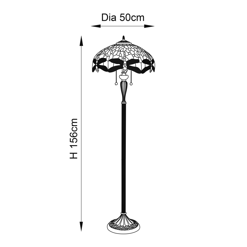 Endon 64070 - Торшер Tiffany DRAGONFLY 2xE27/60W/230V, диам. 50 см