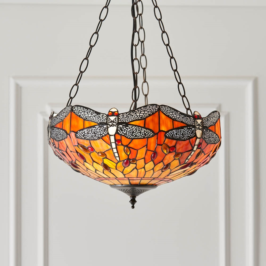Endon 64076 - Люстра на цепи Tiffany DRAGONFLY, 3xE27/60W/230V, диам. 41 см