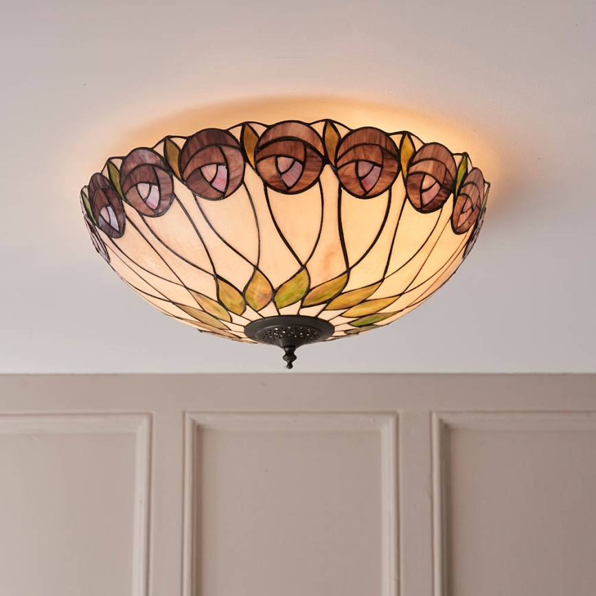 Endon 64173 - Стельовий світильник Tiffany HUTCHINSON 2xE27/60W/230V діам. 50 см