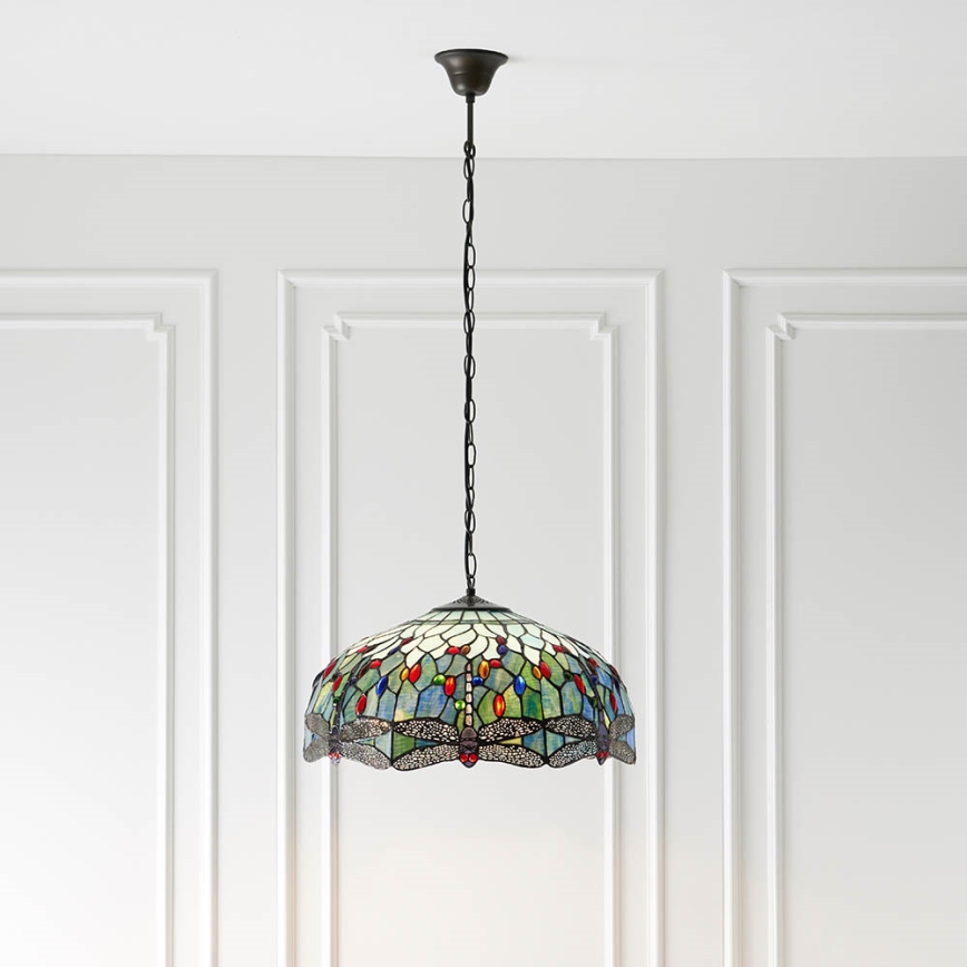 Endon 66148 - Подвесная люстра на цепи Tiffany DRAGONFLY 3xE27/60W/230V Ø 50 см