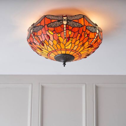 Endon 70721 - Потолочный светильник Tiffany DRAGONFLY, 2xE27/60W/230V, диаметр 41 см