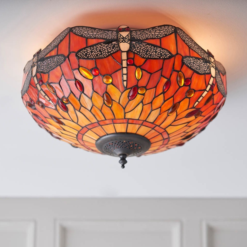 Endon 70721 - Стельовий світильник Tiffany DRAGONFLY 2xE27/60W/230V, діаметр 41 cm