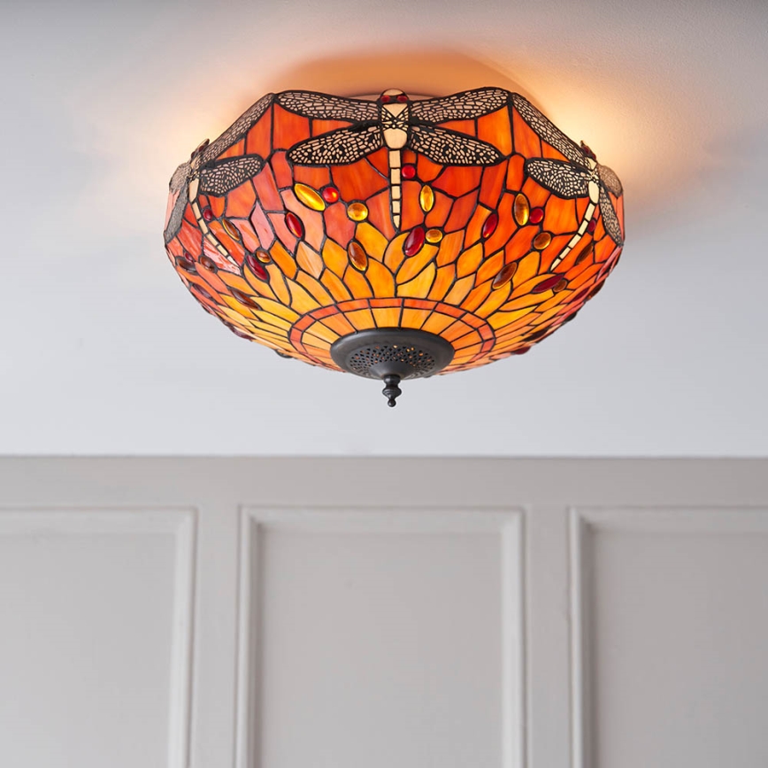 Endon 70721 - Стельовий світильник Tiffany DRAGONFLY 2xE27/60W/230V, діаметр 41 cm