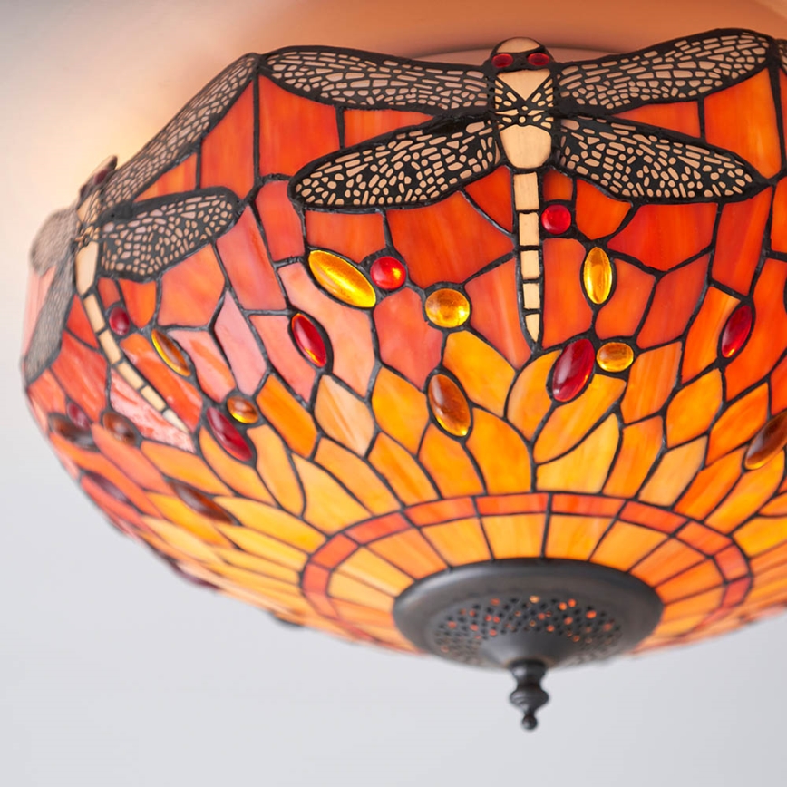 Endon 70721 - Стельовий світильник Tiffany DRAGONFLY 2xE27/60W/230V, діаметр 41 cm
