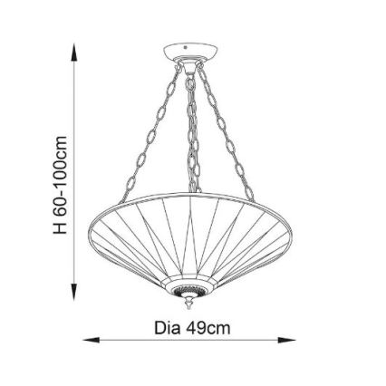 Endon 70754 - Подвесная люстра на цепи Tiffany DARK STAR 3xE27/60W/230V, диаметр 49 см