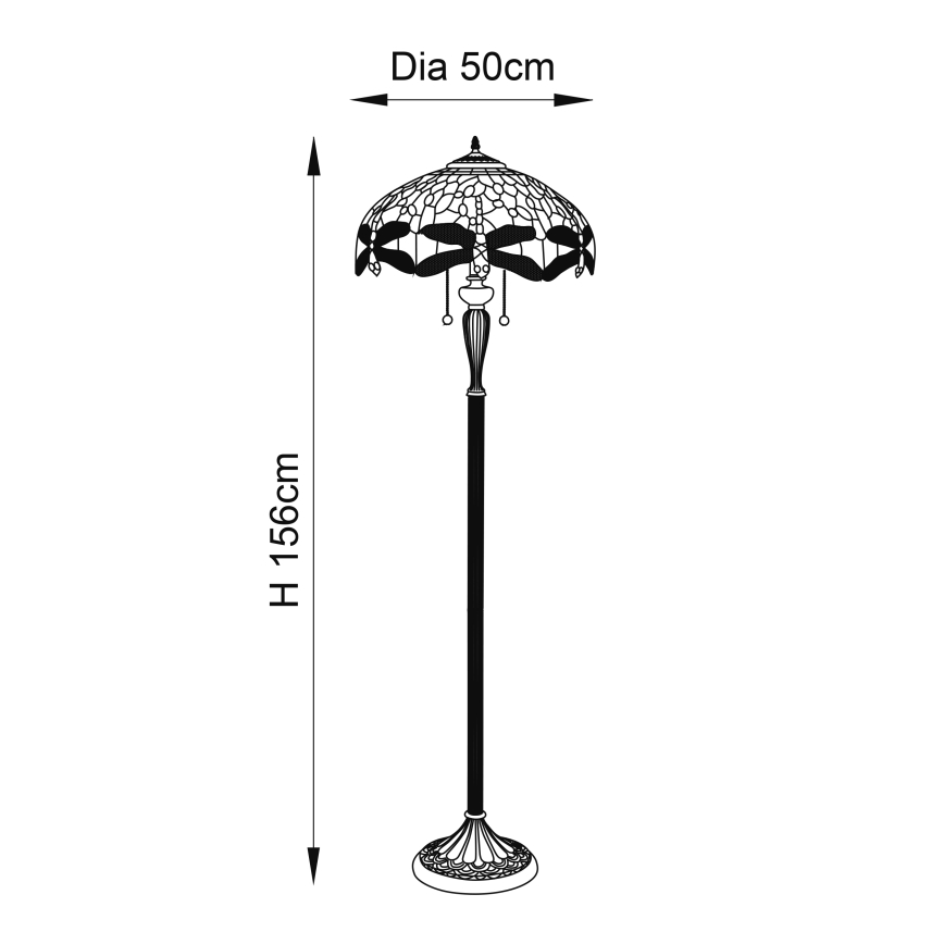 Endon 70940 - Торшер Tiffany DRAGONFLY, 2xE27/60W/230V, диаметр 50 см