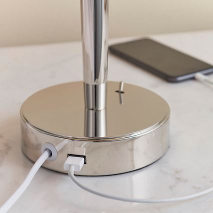 Endon 72175 - Настільна лампа з USB-портом SYON 1xE14/40W/230V глянцевий хром/бежевий