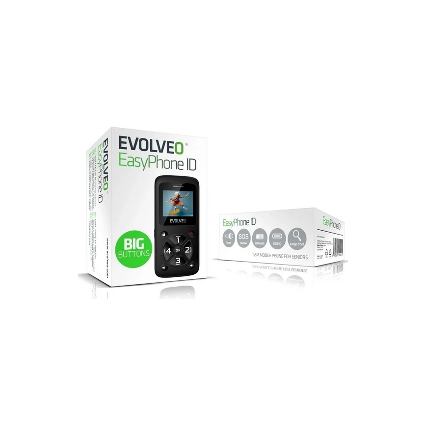 Evolveo - EasyPhone ID мобильный телефон для пожилых — чёрный