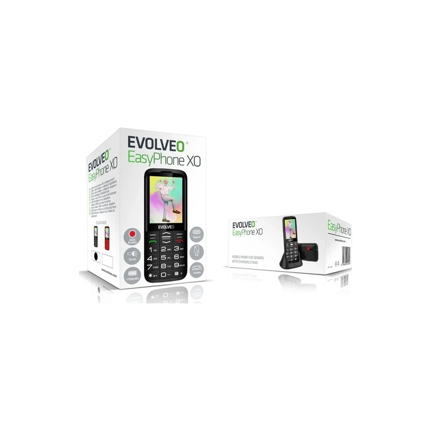 Evolveo - EasyPhone XO, чорний мобільний телефон для людей похилого віку