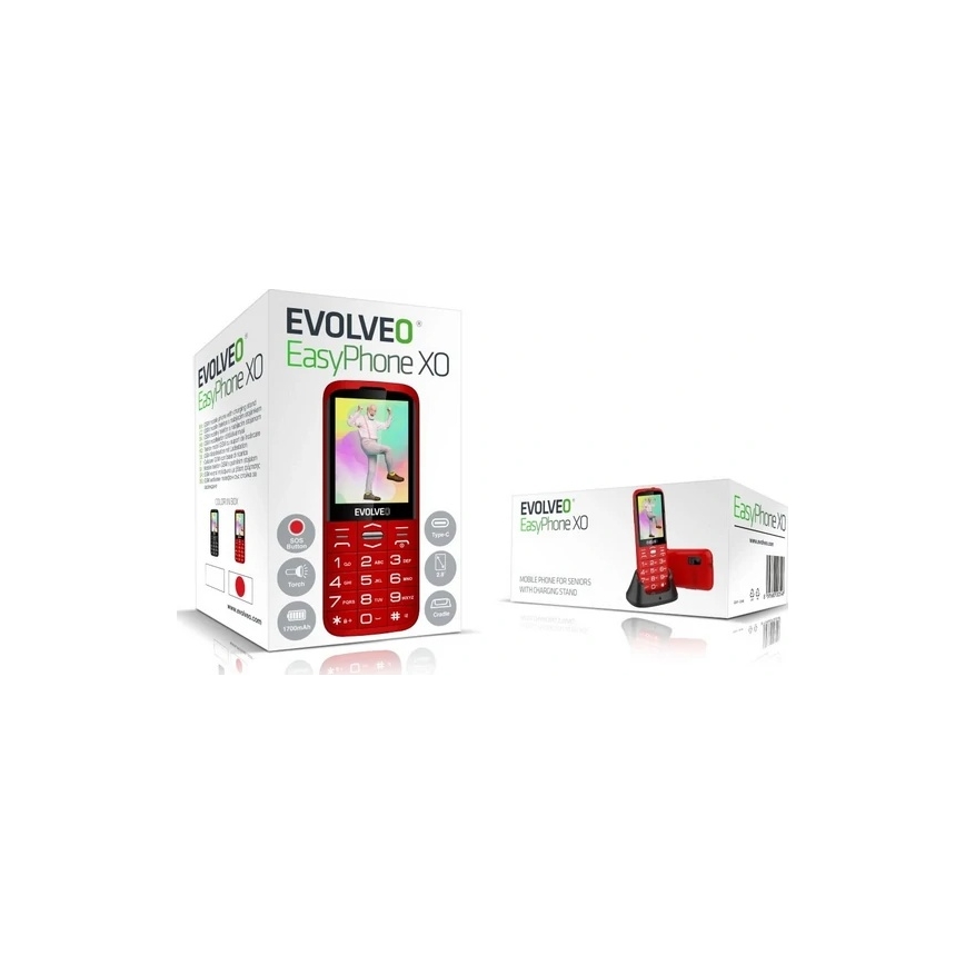 Evolveo - EasyPhone XO мобильный телефон для пожилых людей, красный