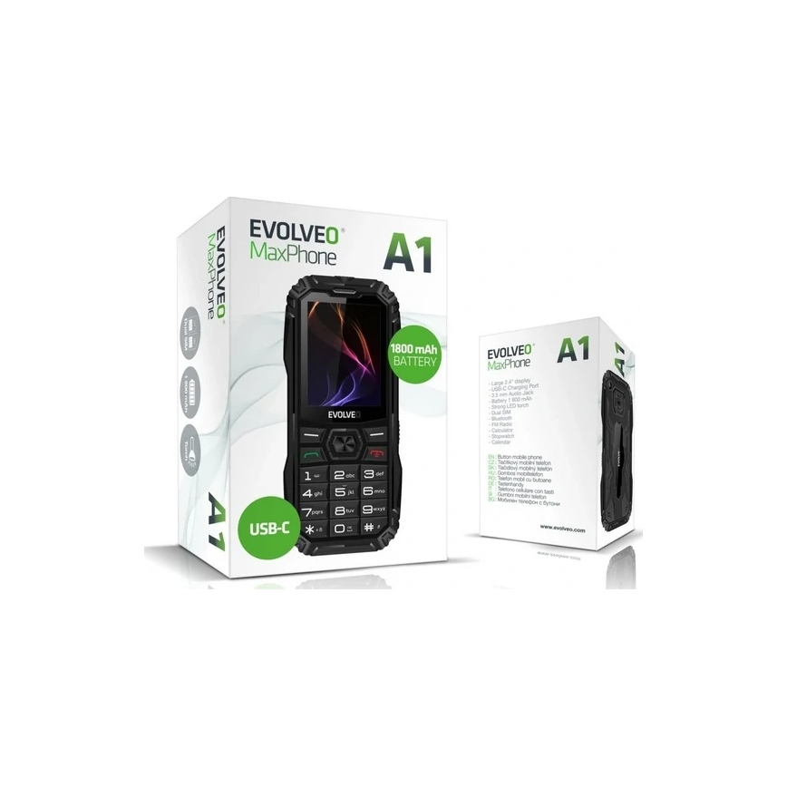 Evolveo - MaxPhone A1, кнопковий телефон Dual SIM, чорний