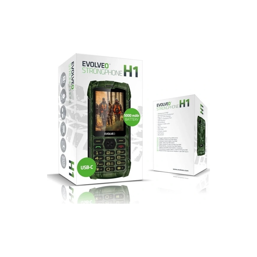 Evolveo - StrongPhone H1 водонепроникний телефон з підтримкою двох SIM-карт у мисливському камуфляжі