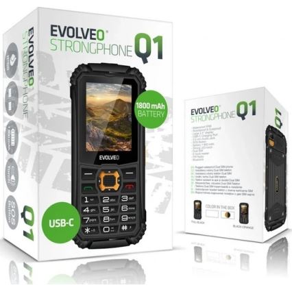 Evolveo - StrongPhone Q1, водонепроницаемый Dual SIM телефон черный/оранжевый