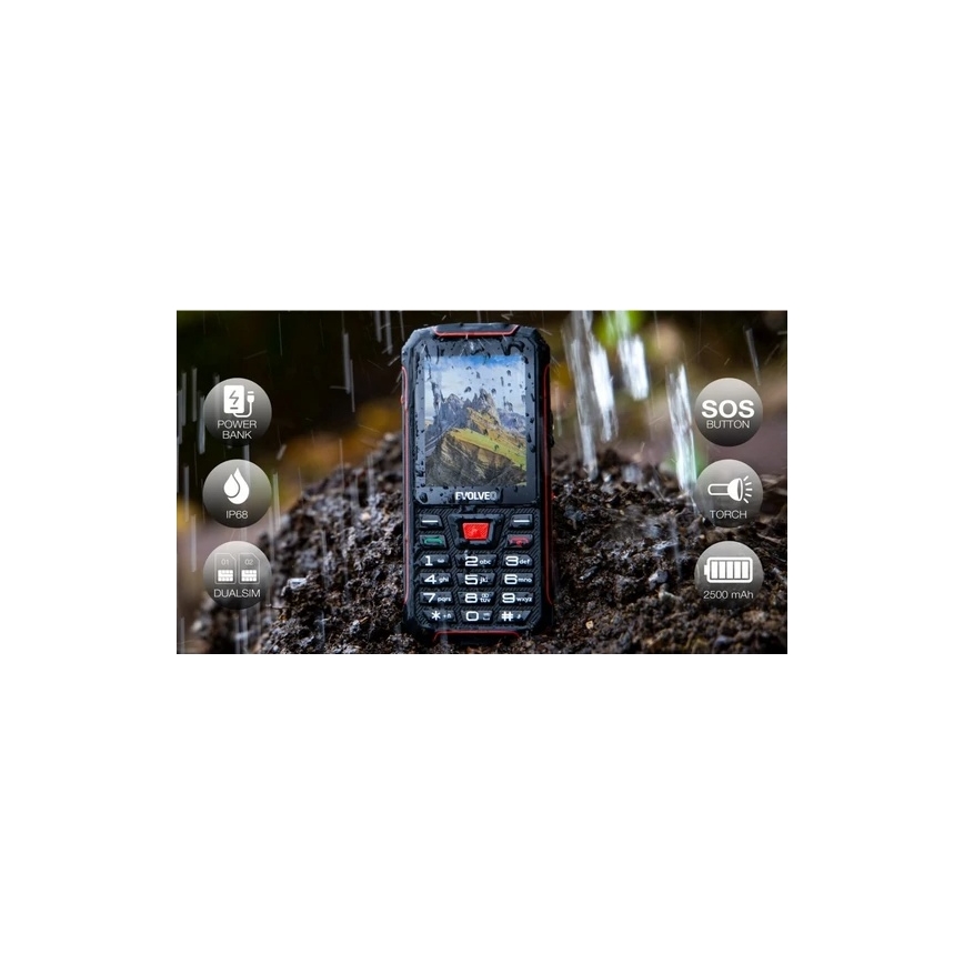 Evolveo - StrongPhone W4 водонепроникний Dual SIM телефон чорний/червоний