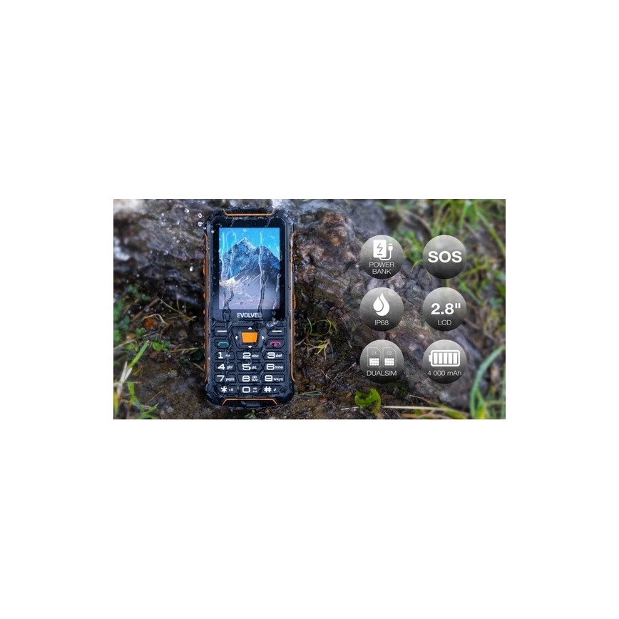 Evolveo - StrongPhone Z6, водонепроницаемый Dual SIM телефон чёрный/оранжевый