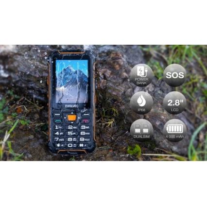 Evolveo - StrongPhone Z6 водозахищений телефон з двома SIM-картами, чорний/помаранчевий