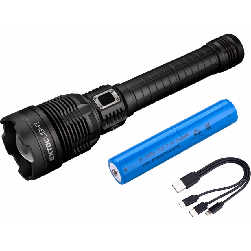 Extol - Світлодіодний регульований за яскравістю акумуляторний ліхтар із павербанком LED/60W/10000 mAh 8000 лм IPX4 чорний