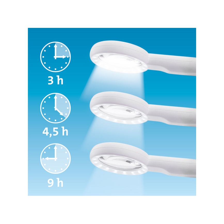 Extol - LED регульована перезаряджувана лупа з LED-підсвіткою/650 mAh біла/сіра