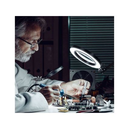 Extol - Настільна LED лампа з регулюванням яскравості з лупою LED/8W/5V 2900/4500/7500K чорний