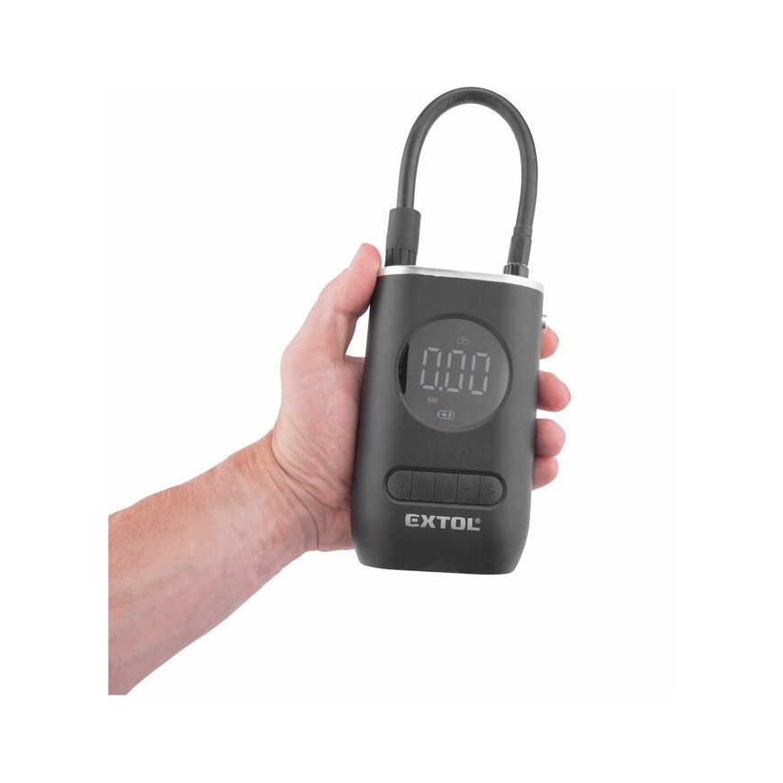 Extol Premium - Цифровий кишеньковий компресор 2000 mAh 7,4V чорний