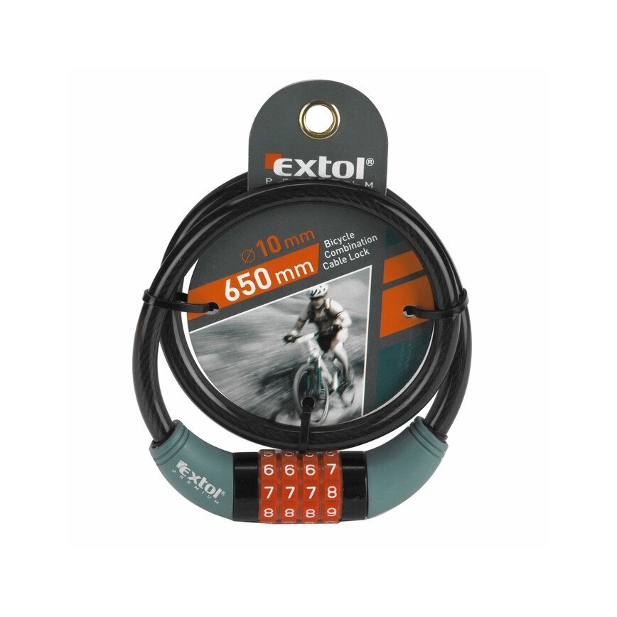 Extol Premium - Велозамок тросовый 10x650 мм и четырехзначным кодом