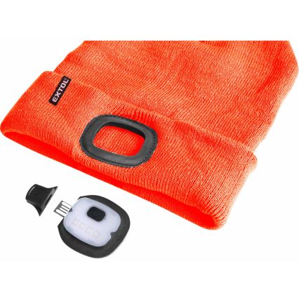 Extol - Шапка с налобным фонарем и USB зарядкой 250 mAh неоново-оранжевый размер UNI