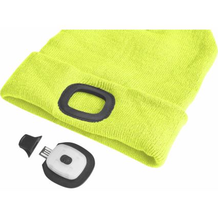 Extol - Шапка с налобным фонарем и USB зарядкой 300 mAh неоново-желтый размер UNI