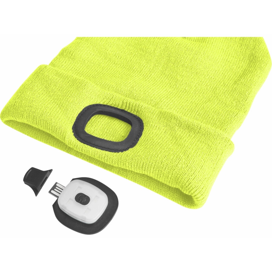 Extol - Шапка с налобным фонарем и USB зарядкой 300 mAh неоново-желтый размер UNI
