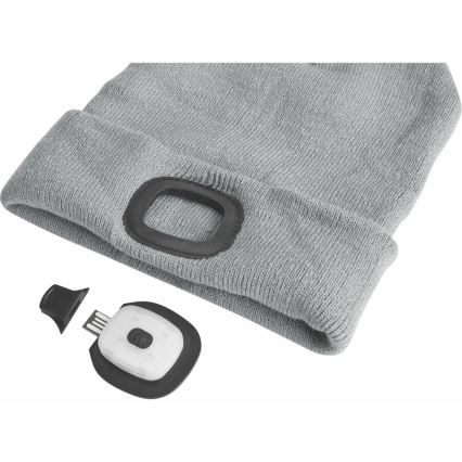 Extol - Шапка с налобным фонарём и USB-зарядкой 300 мА·ч, серая, размер UNI