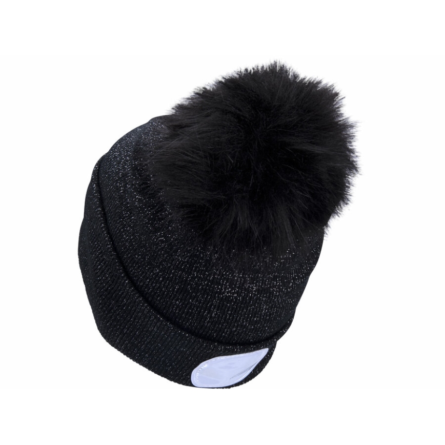 Extol - Шапка з налобним ліхтарем та USB зарядкою 300 mAh чорний з помпоном розмір UNI