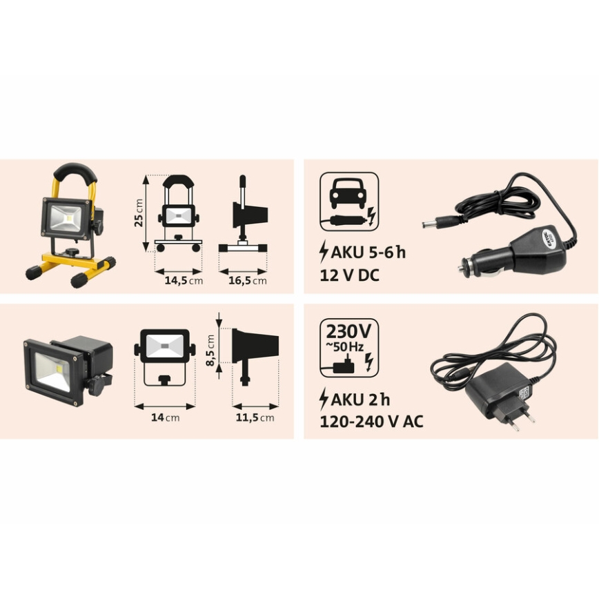 Extol - Светодиодный аккумуляторный прожектор LED/10W/3600 mAh/8,4V IP65