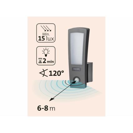 Extol - Уличный светодиодный настенный светильник+B2223 с датчиком LED/15W/230V IP65