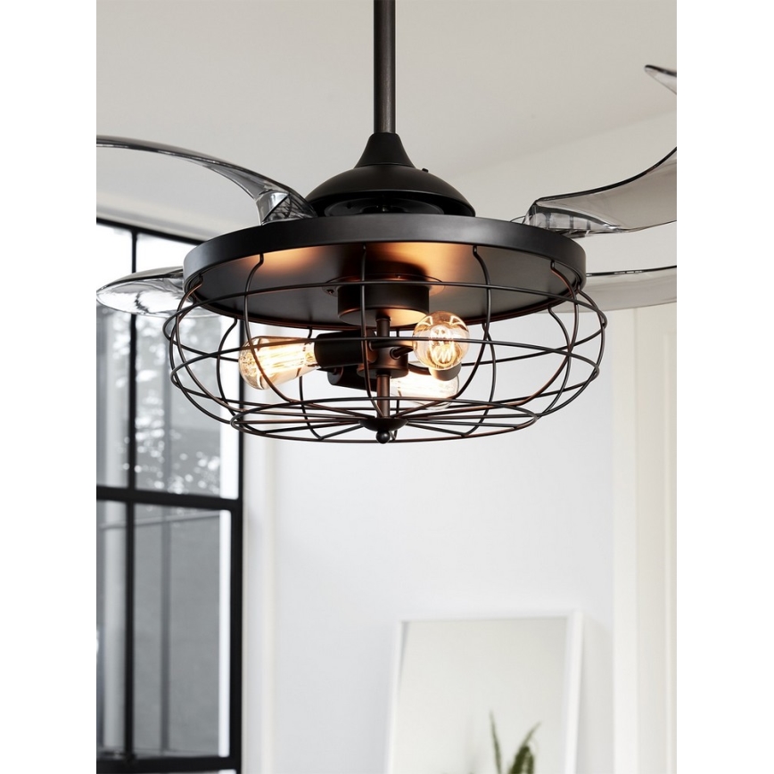 FANAWAY 212920 - Светодиодный потолочный вентилятор INDUSTRI 3xE27/4W/230V черный + дистанционное управление