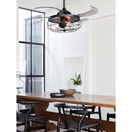 FANAWAY 212920 - Светодиодный потолочный вентилятор INDUSTRI 3xE27/4W/230V черный + дистанционное управление