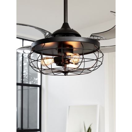 FANAWAY 212920 - Світлодіодний стельовий вентилятор INDUSTRI 3xE27/4W/230V чорний + пульт дистанційного керування
