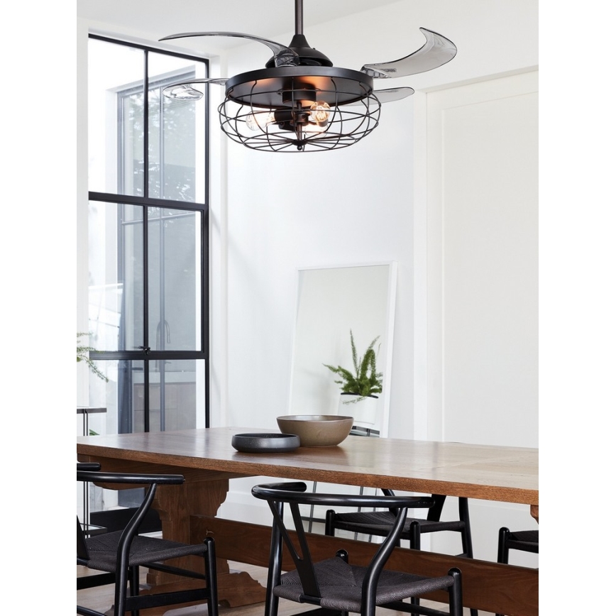 FANAWAY 212920 - Світлодіодний стельовий вентилятор INDUSTRI 3xE27/4W/230V чорний + пульт дистанційного керування