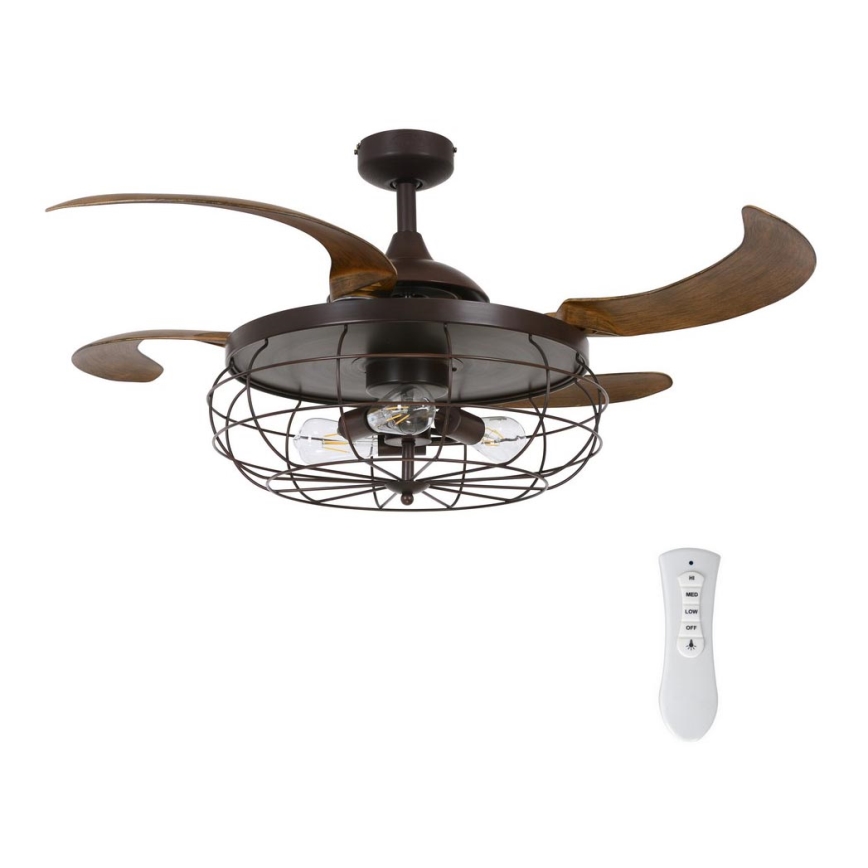 FANAWAY 212921 - Светодиодный потолочный вентилятор INDUSTRI 3xE27/4W/230V коричневый + дистанционное управление
