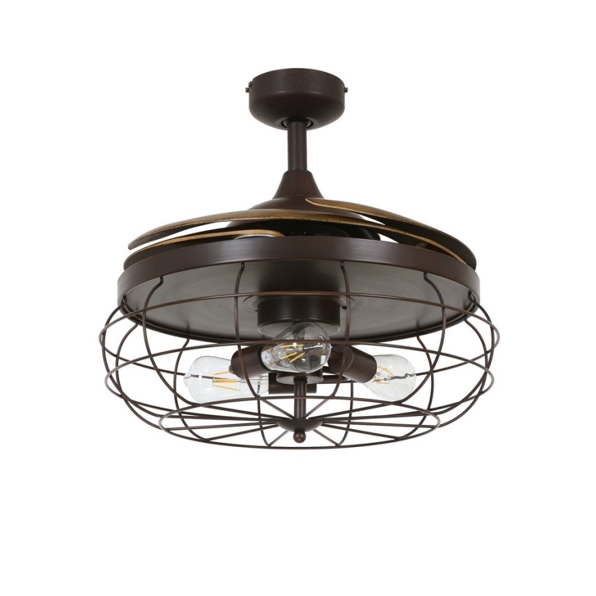 FANAWAY 212921 - Світлодіодний стельовий вентилятор INDUSTRI 3xE27/4W/230V коричневий + пульт дистанційного керування