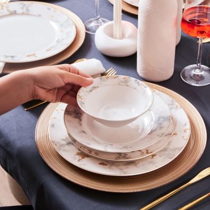 Фарфоровый обеденный набор из 24 предметов, белый/серый